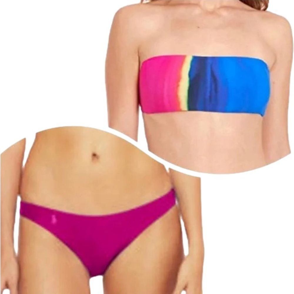 Ralph Lauren Dip-Dye Bandeau Top 2 Piece Hipster Bikini NEW